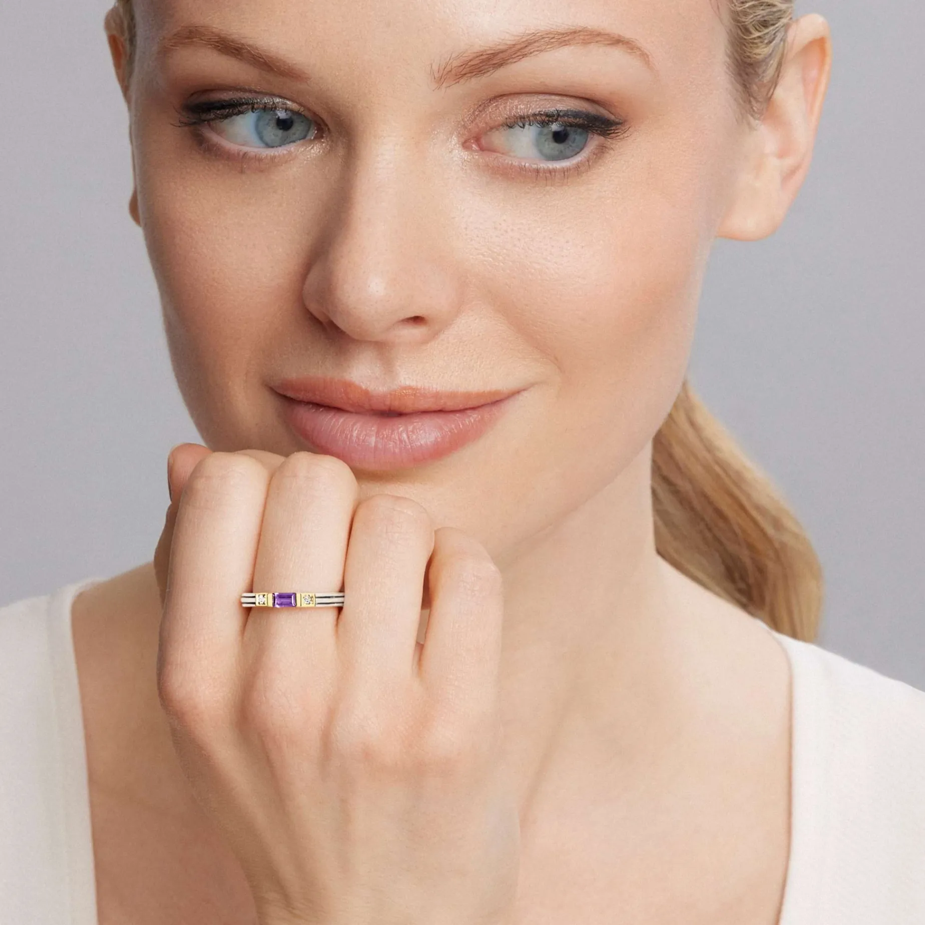 Amethyst and Diamond Stacking Ring