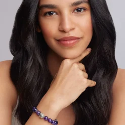 Amethyst Silver Station Bead Bracelet