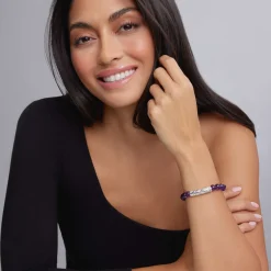 Amethyst Silver Station Bead Bracelet