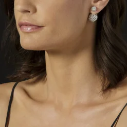 Beaded Silver Stud Earrings