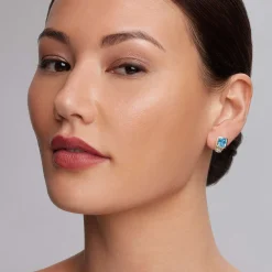 Bezel-Set Swiss Blue Topaz Stud Earrings