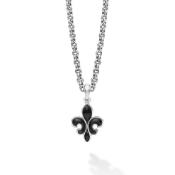 Black Agate Fleur De Lis Amulet Necklace