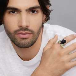 Black Agate Skull and Bones Statement Ring