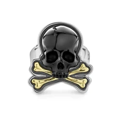 Black Agate Skull and Bones Statement Ring