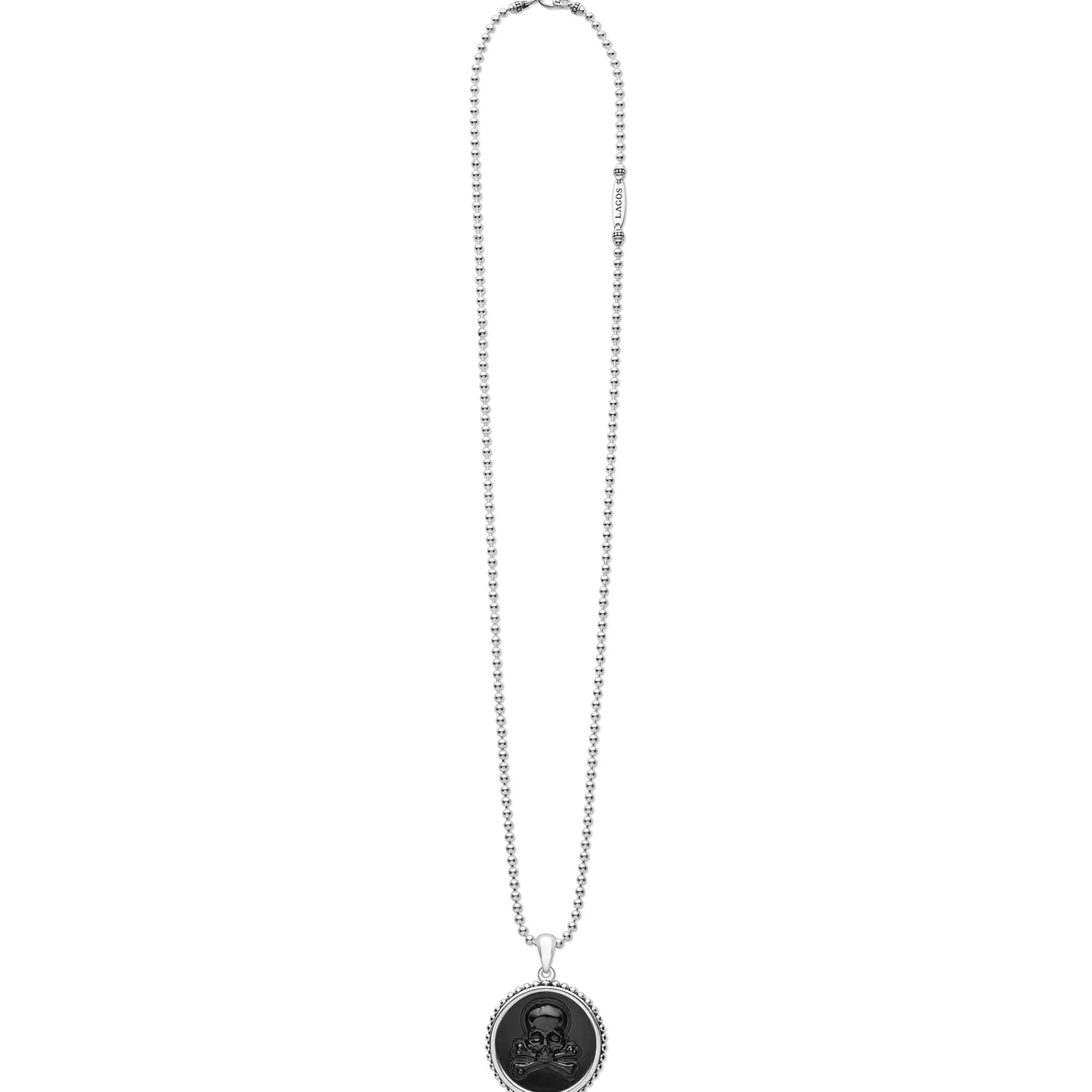 Black Agate Skull Crossbone Amulet Necklace