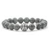 Black Jade Silver Station Bead Bracelet
