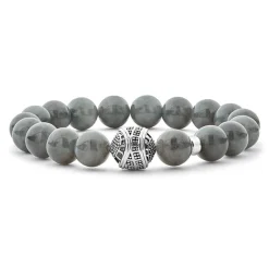 Black Jade Silver Station Bead Bracelet