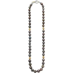 Black Pearl Gold Station Bead Necklace