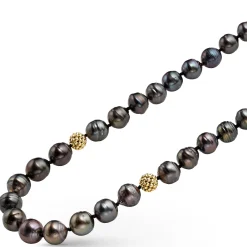 Black Pearl Gold Station Bead Necklace