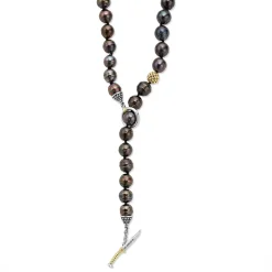 Black Pearl Gold Station Bead Necklace
