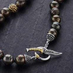 Black Pearl Gold Station Bead Necklace