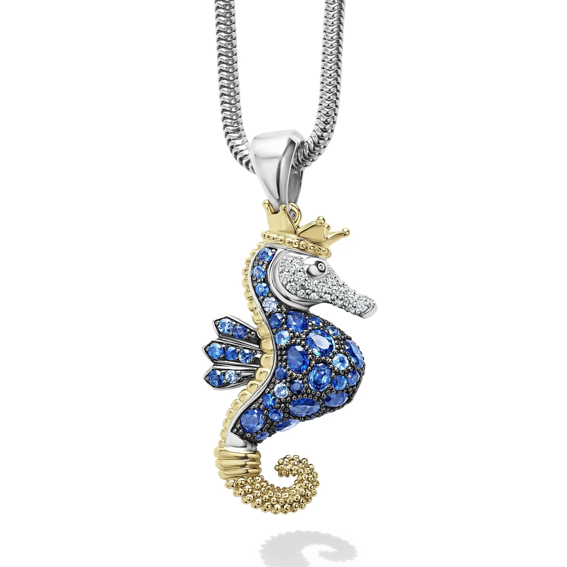 Blue Sapphire and Diamond Seahorse Pendant Necklace
