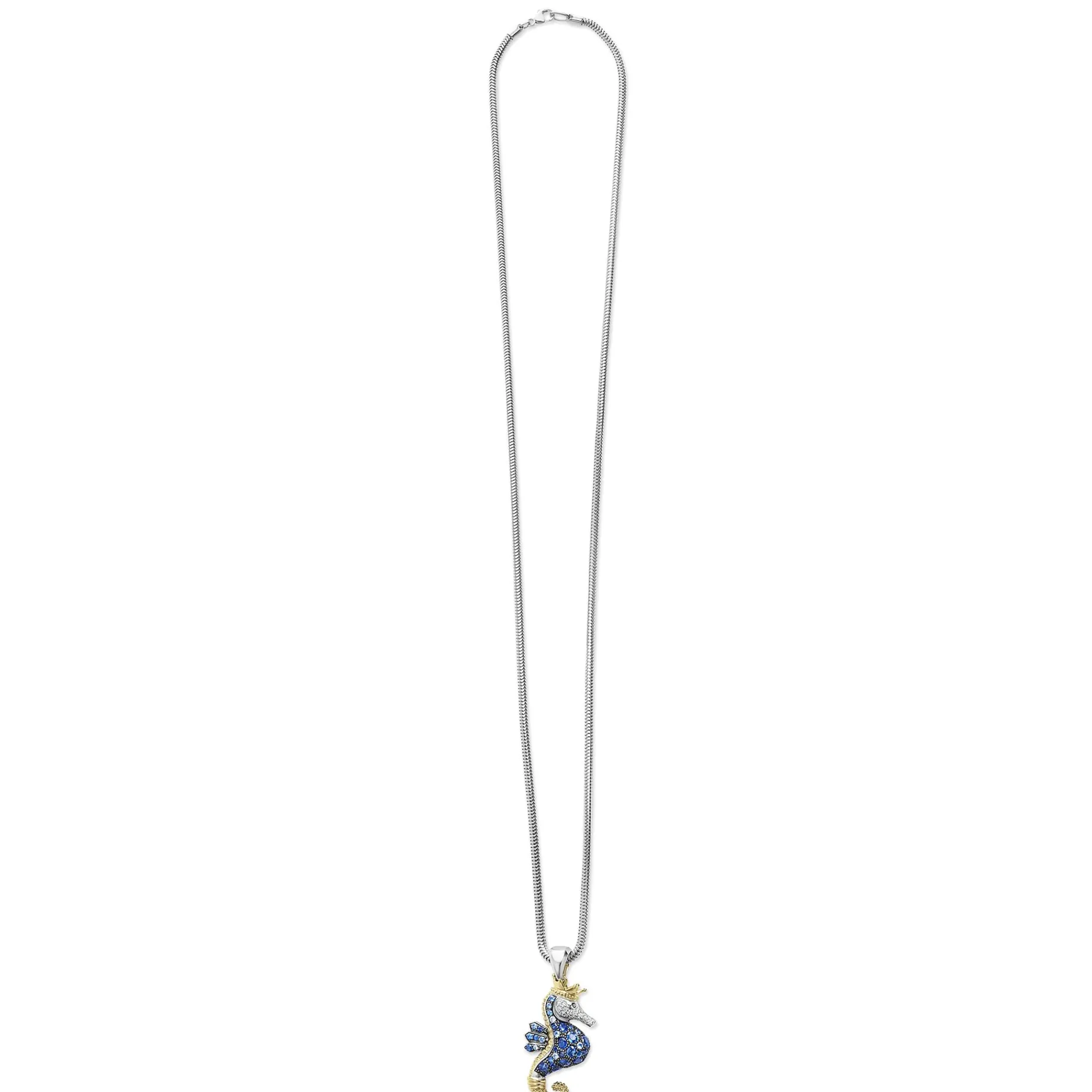 Blue Sapphire and Diamond Seahorse Pendant Necklace
