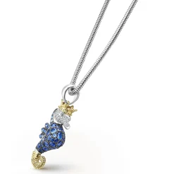 Blue Sapphire and Diamond Seahorse Pendant Necklace