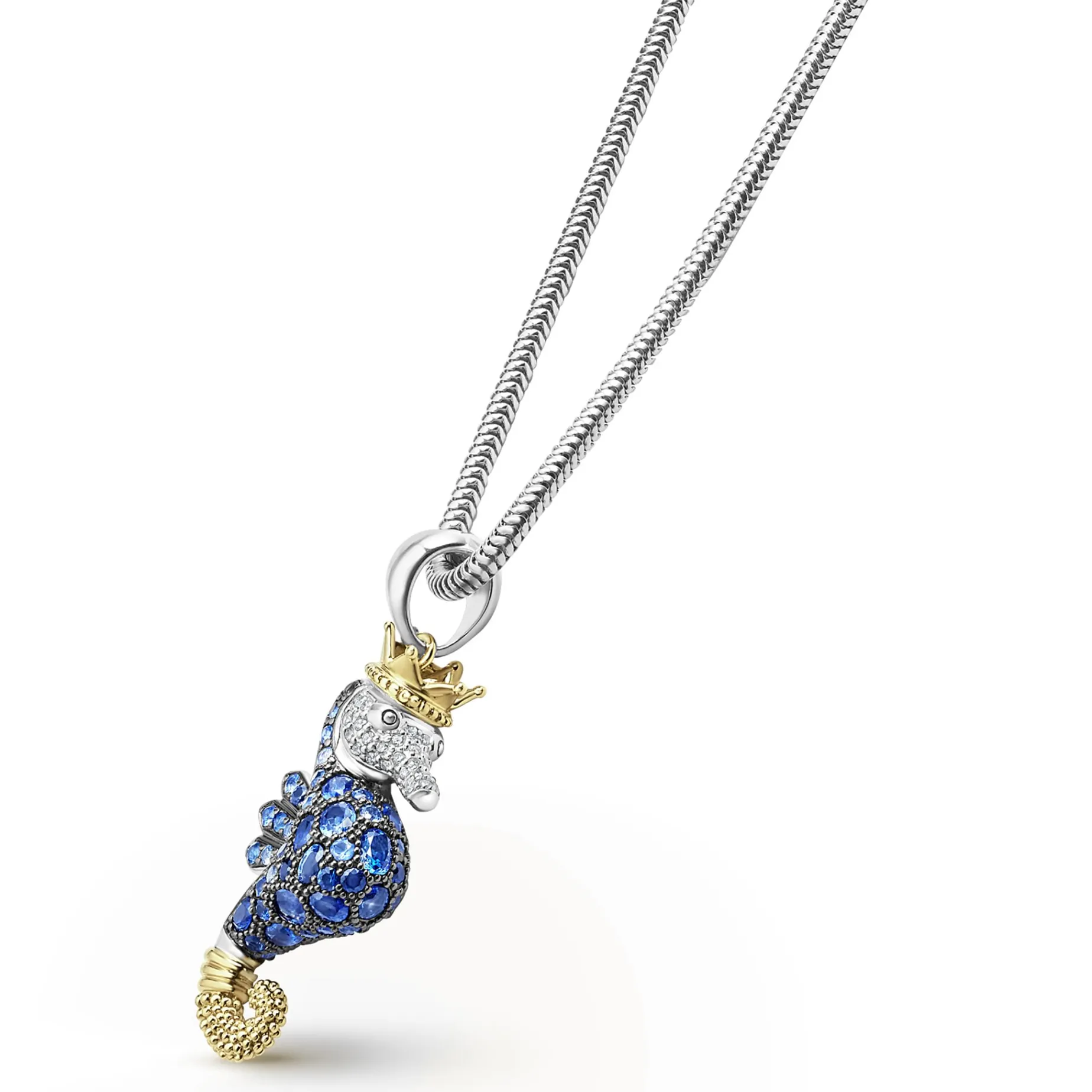 Blue Sapphire and Diamond Seahorse Pendant Necklace
