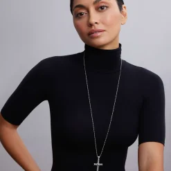 Caviar Beaded Cross Pendant Necklace