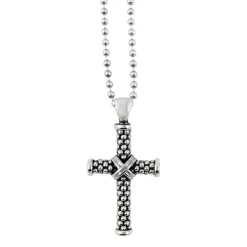 Caviar Beaded Cross Pendant Necklace