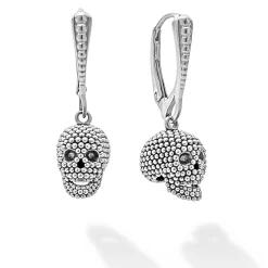Caviar Beaded Skull Drop Earrings