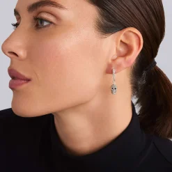 Caviar Beaded Skull Drop Earrings