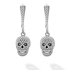 Caviar Beaded Skull Drop Earrings
