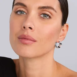 Ceramic and Diamond Circle Hoop Earrings