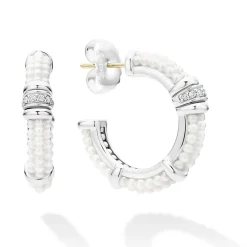 Ceramic and Diamond Hoop Earrings