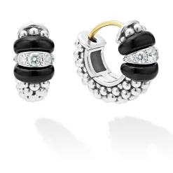 Ceramic and Diamond Huggie Earrings