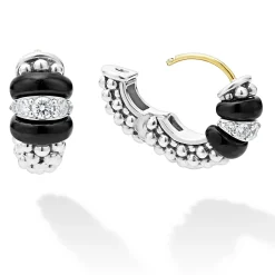 Ceramic and Diamond Huggie Earrings