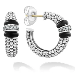 Ceramic Caviar Diamond Hoop Earrings