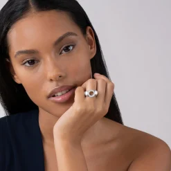 Diamond Circle Caviar Ring