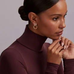 Double Circle Diamond Drop Earrings