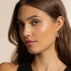 Drop Circle Diamond Earrings