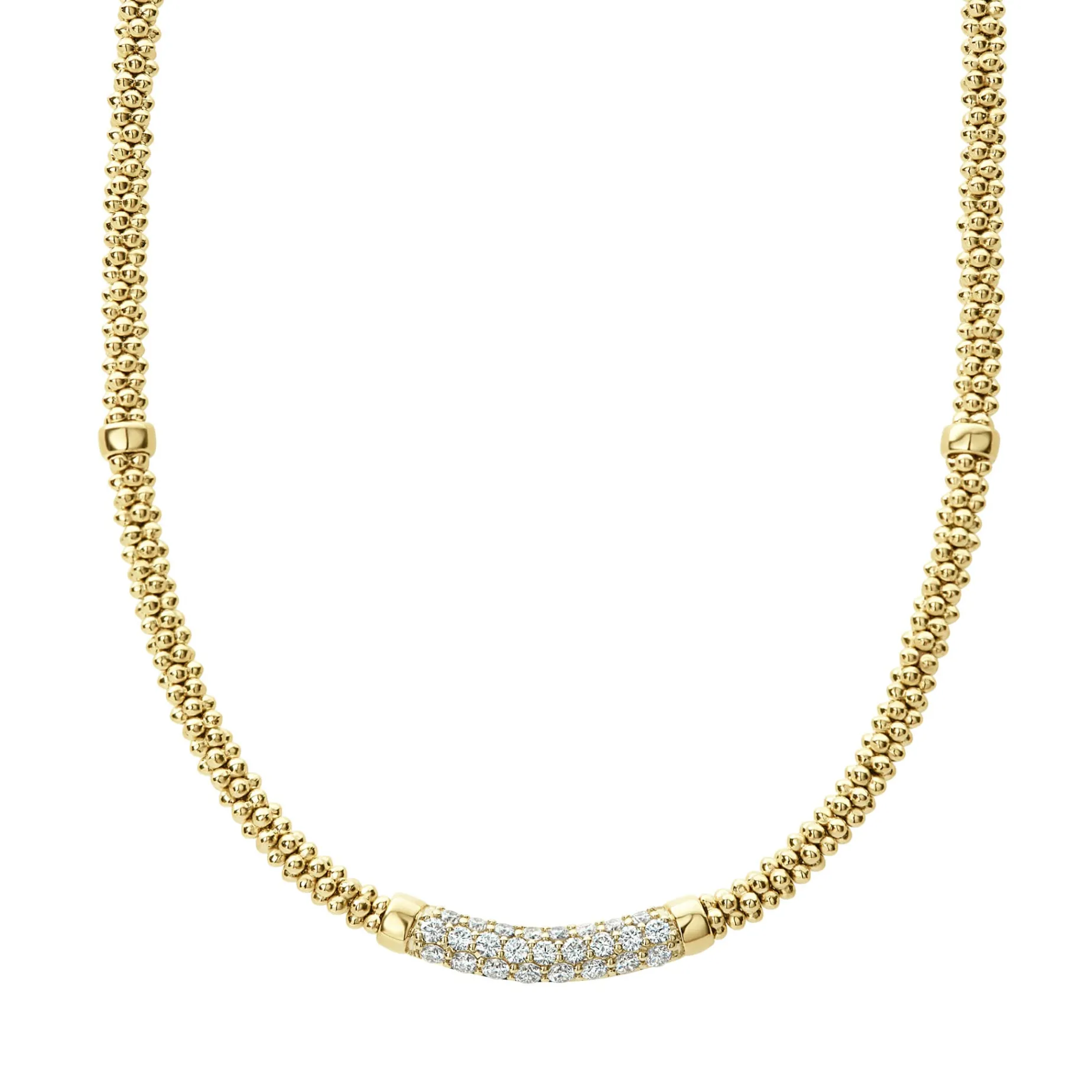 Eight Gold Station Diamond Caviar Necklace | 3mm