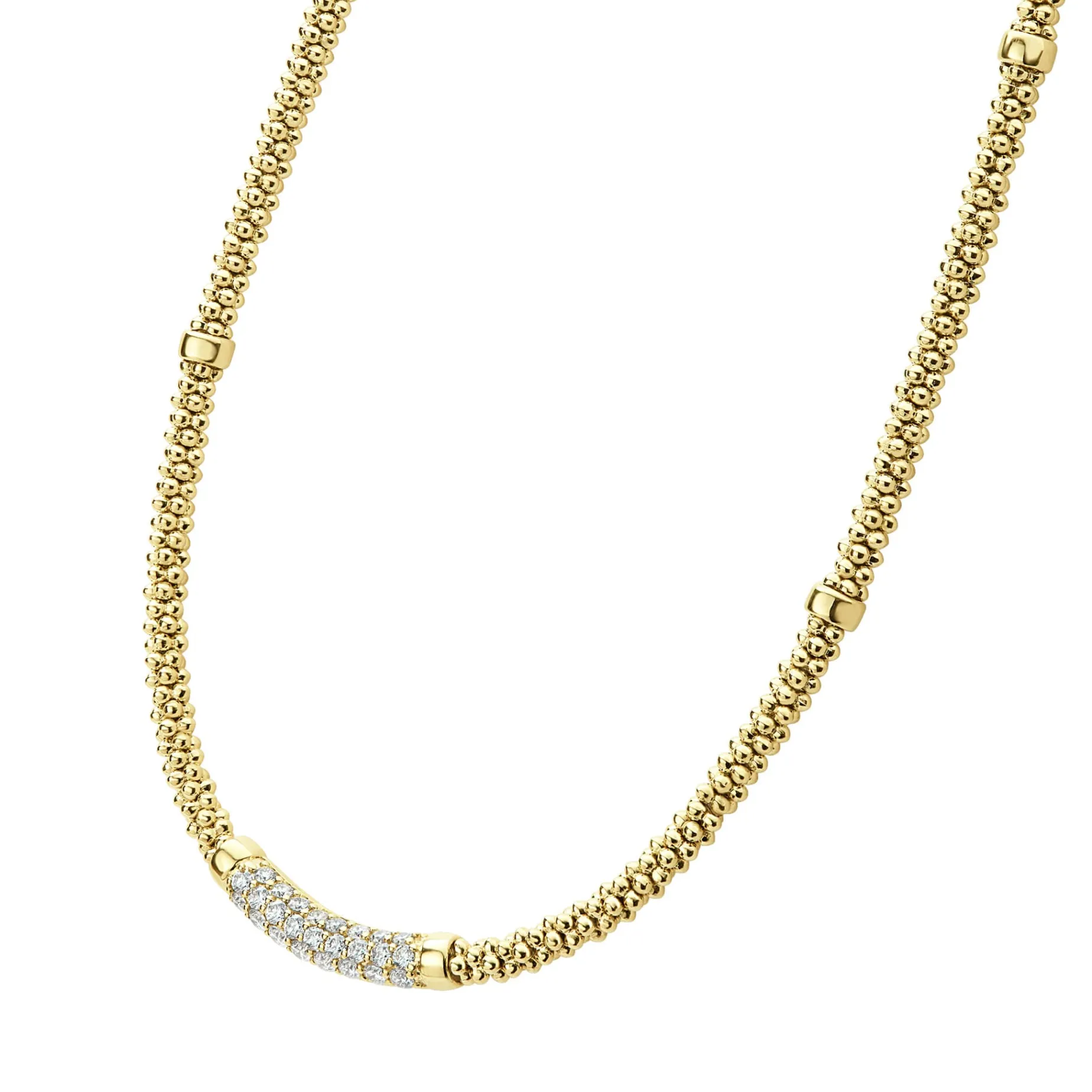 Eight Gold Station Diamond Caviar Necklace | 3mm