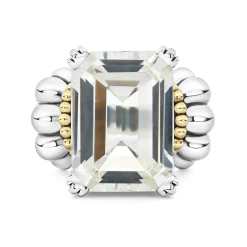 Extra Large Emerald-Cut White Topaz Ring