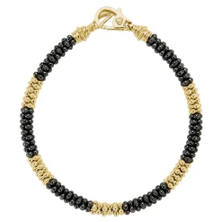 Five Large 18K Gold Station Ceramic Beaded Bracelet | 5mm