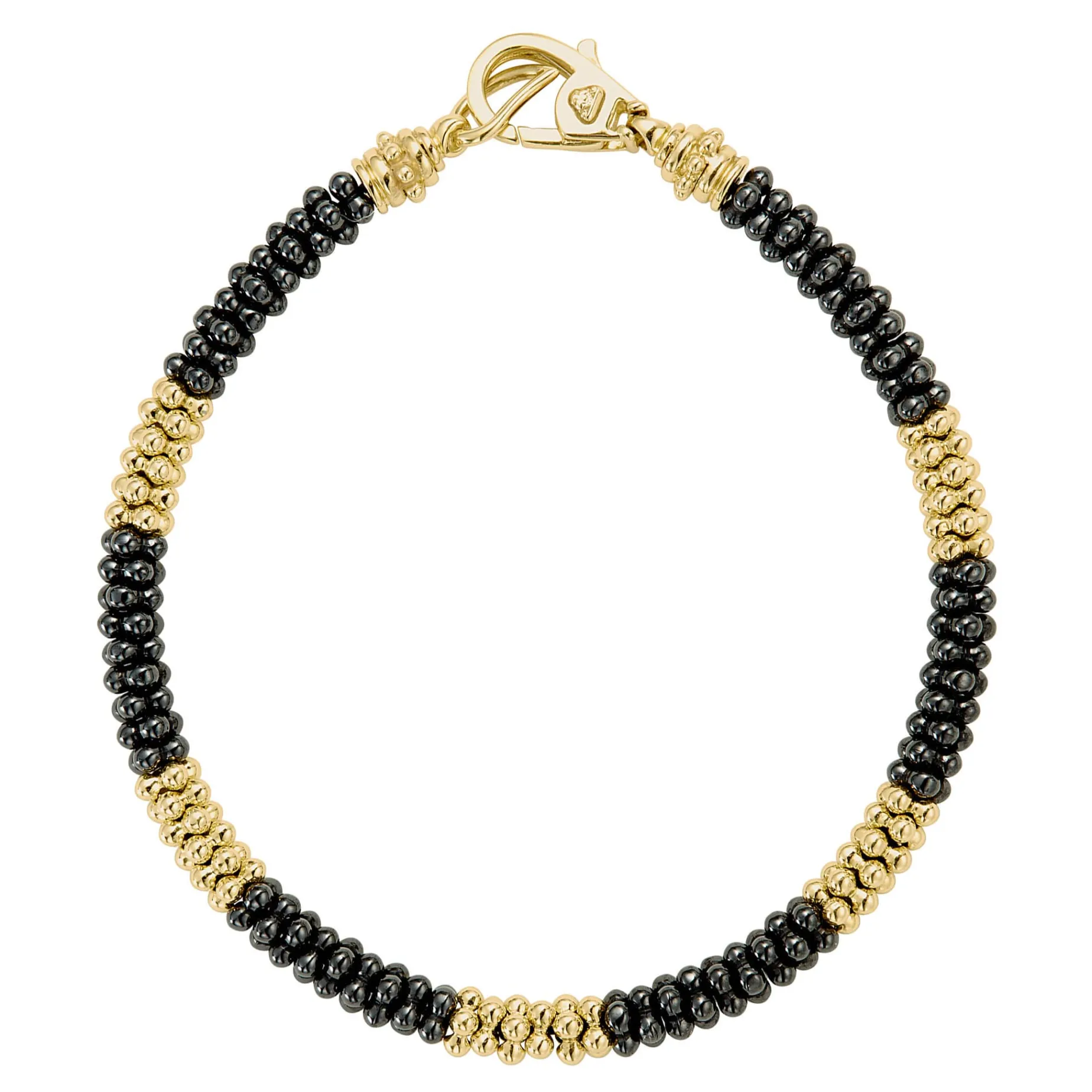 Five Large 18K Gold Station Ceramic Beaded Bracelet | 5mm