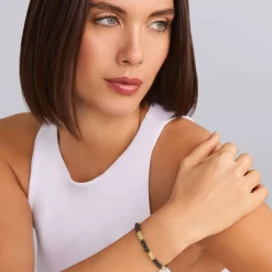 Five Large 18K Gold Station Ceramic Beaded Bracelet | 5mm