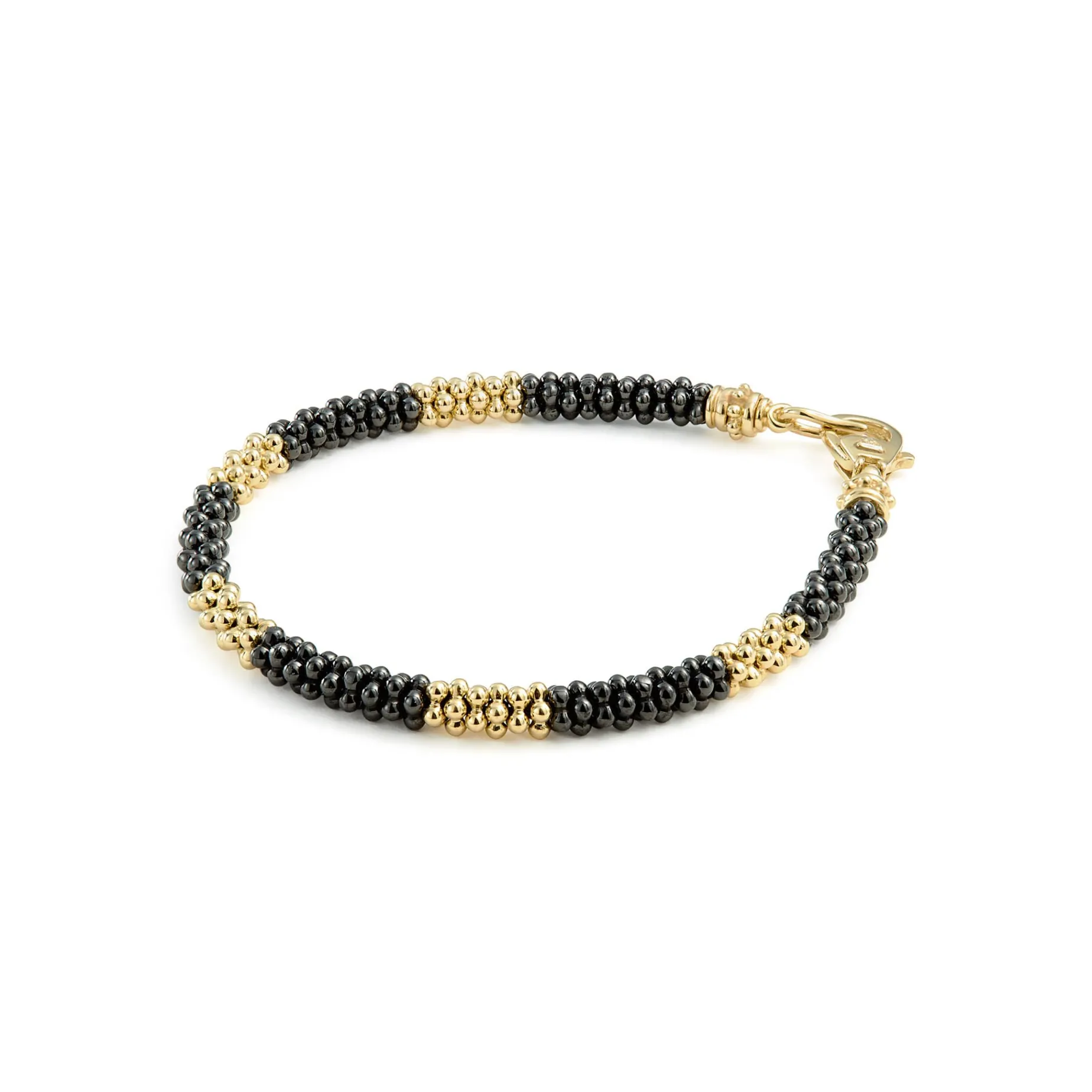 Five Large 18K Gold Station Ceramic Beaded Bracelet | 5mm