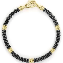 Five Small 18K Gold Station Ceramic Beaded Bracelet | 5mm