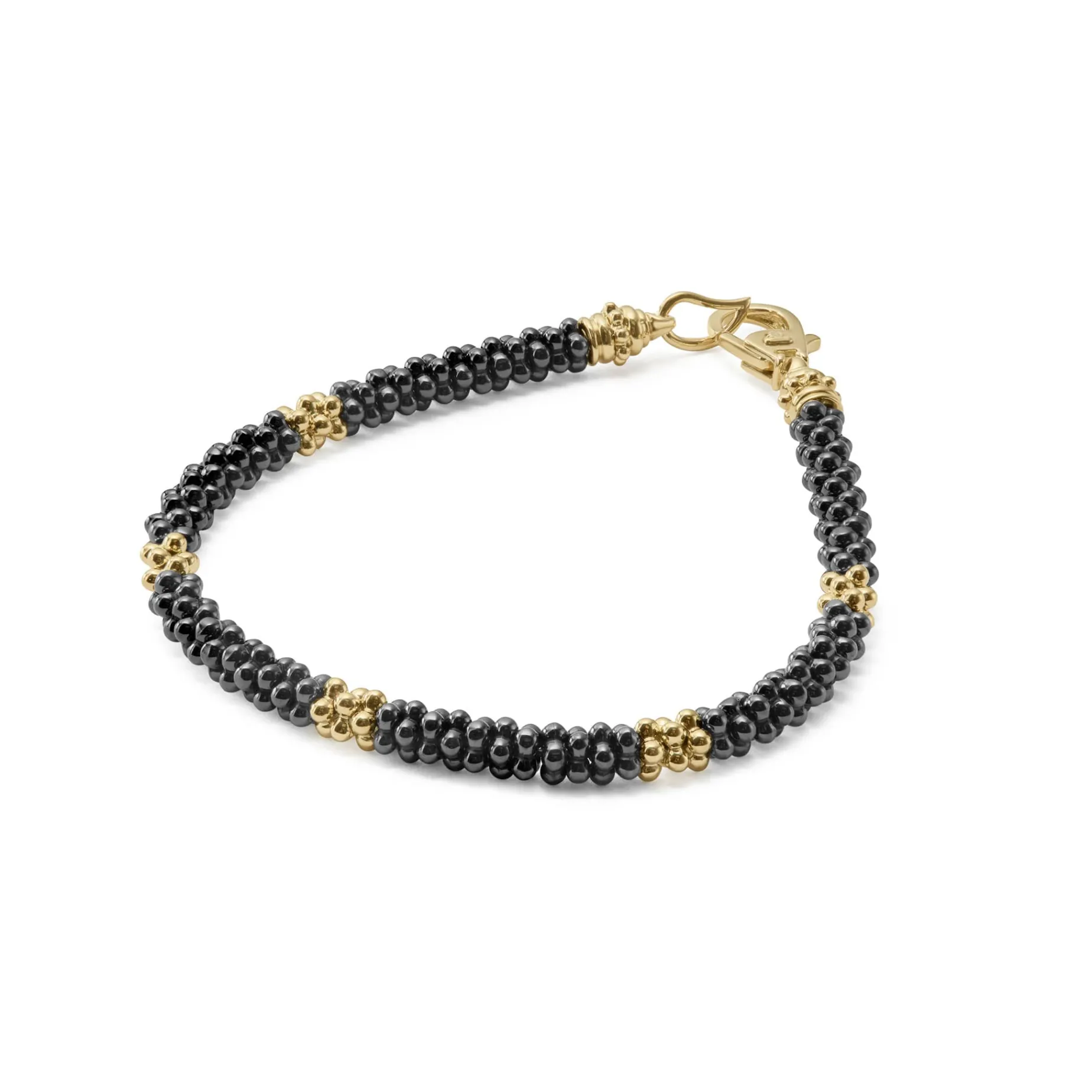 Five Small 18K Gold Station Ceramic Beaded Bracelet | 5mm