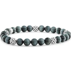 Five Station Silver Eagle Eye Bead Bracelet
