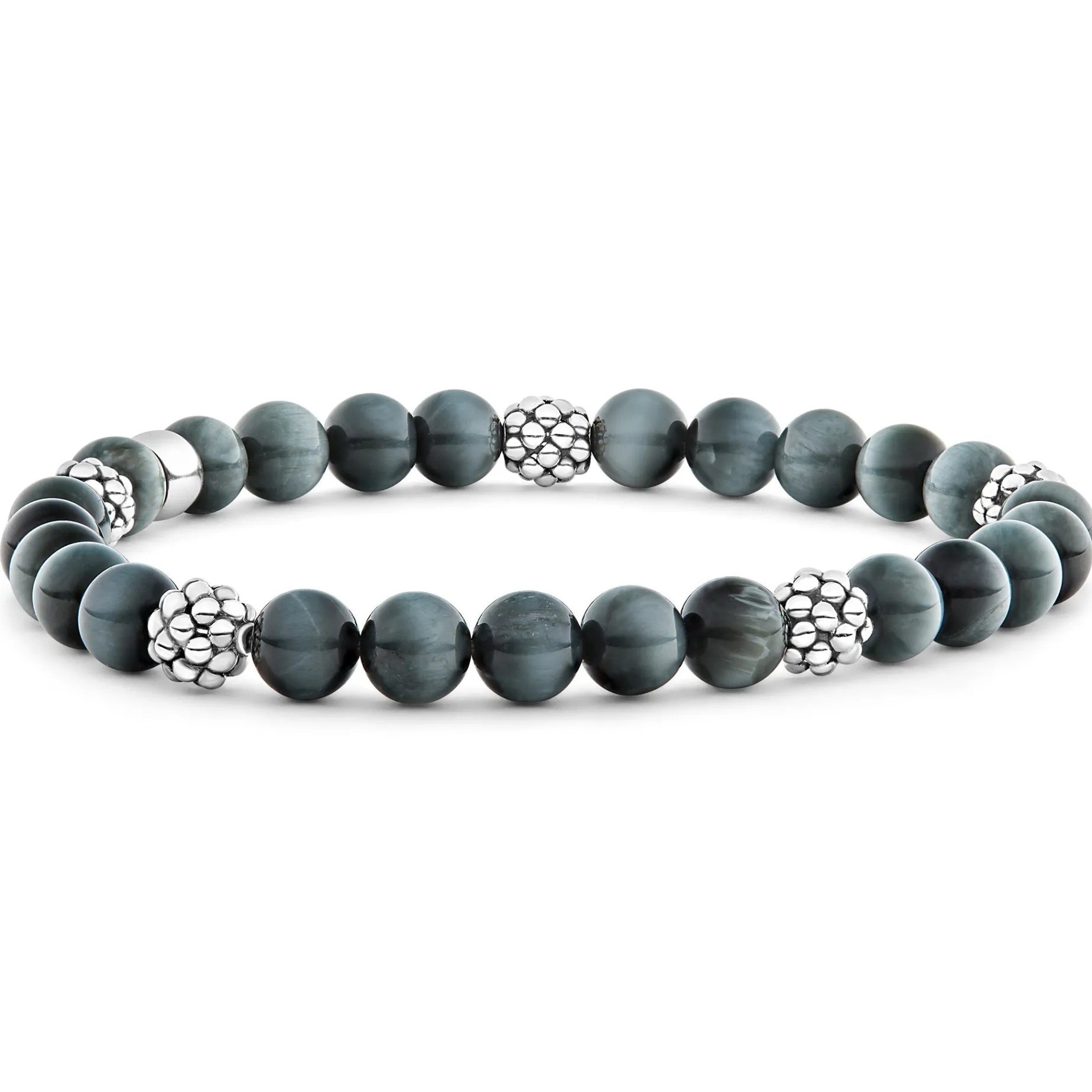Five Station Silver Eagle Eye Bead Bracelet