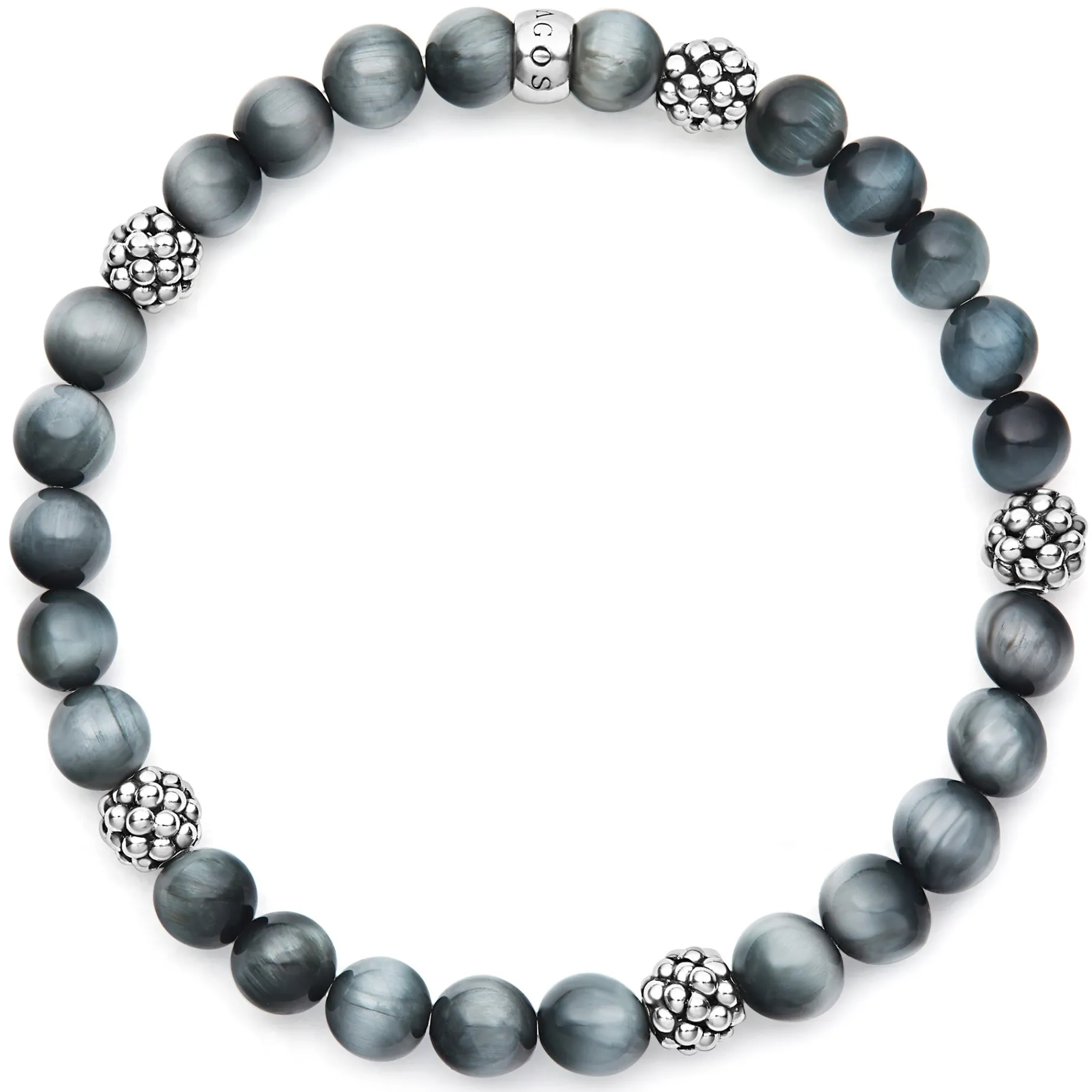 Five Station Silver Eagle Eye Bead Bracelet