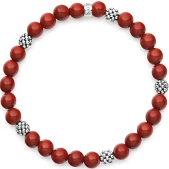 Five Station Silver Red Jasper Bead Bracelet