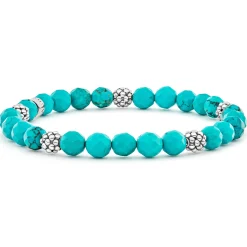 Five Station Silver Turquoise Bead Bracelet