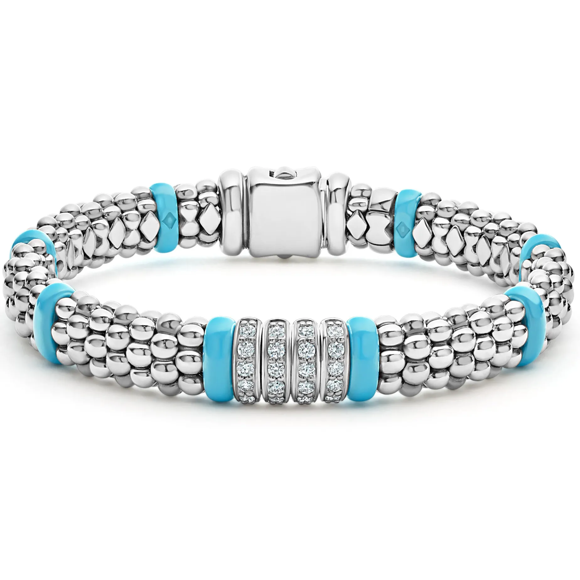 Four Station Diamond Caviar Bracelet | 9mm