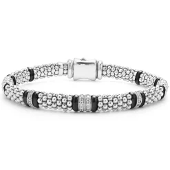 Four Station Diamond Caviar Bracelet | 6mm