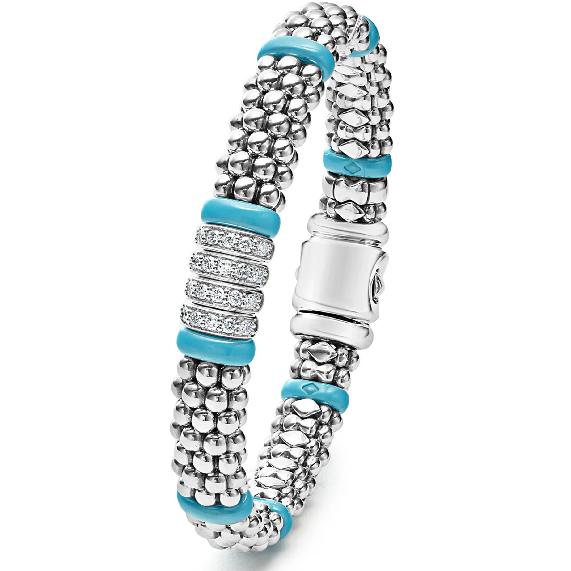 Four Station Diamond Caviar Bracelet | 9mm