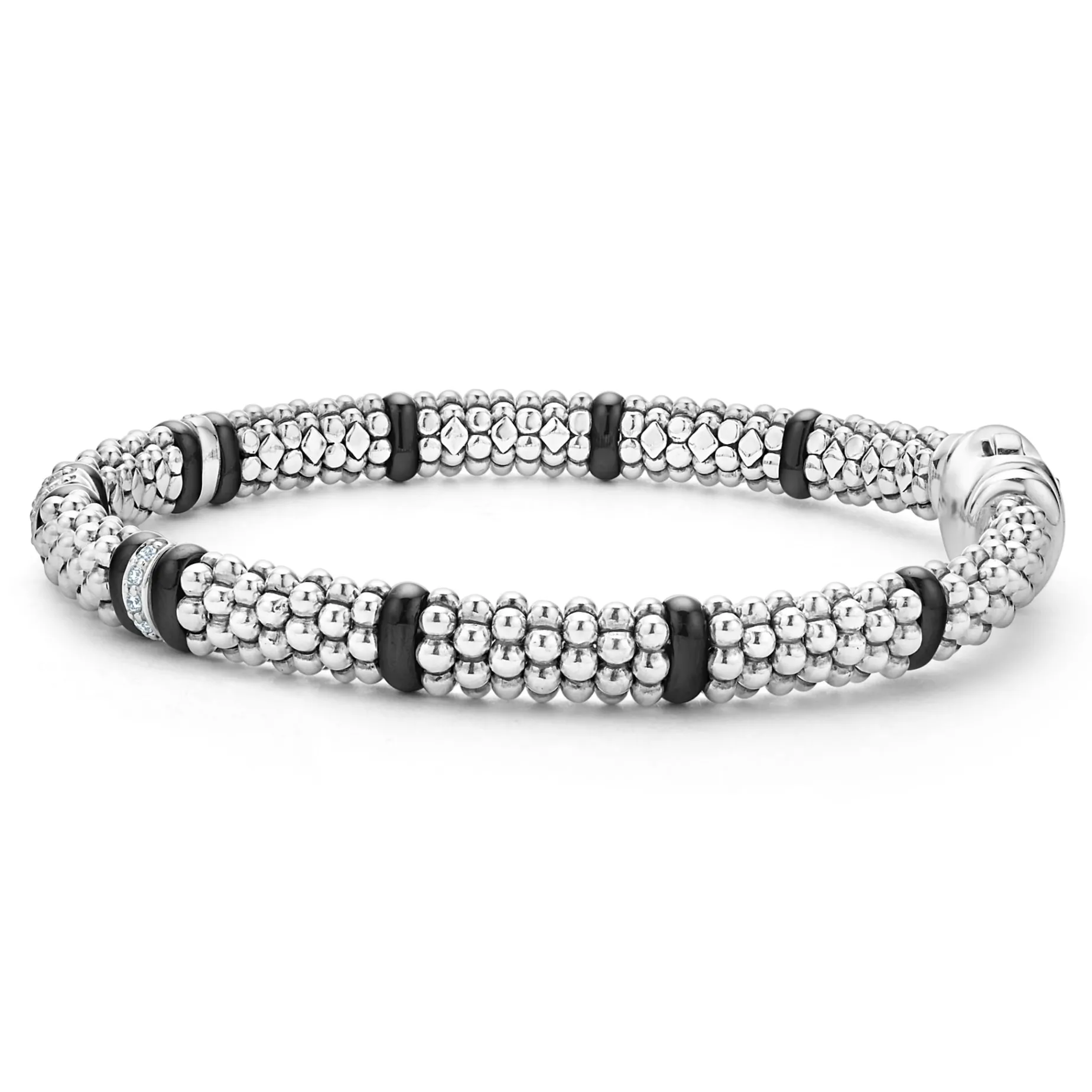 Four Station Diamond Caviar Bracelet | 6mm